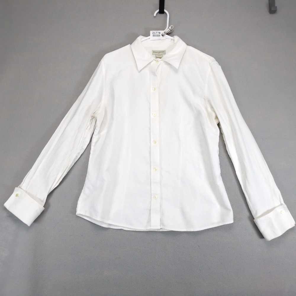 Vintage 90s Banana Republic White Textured Button-Up Shirt Womens XL Hong Kong